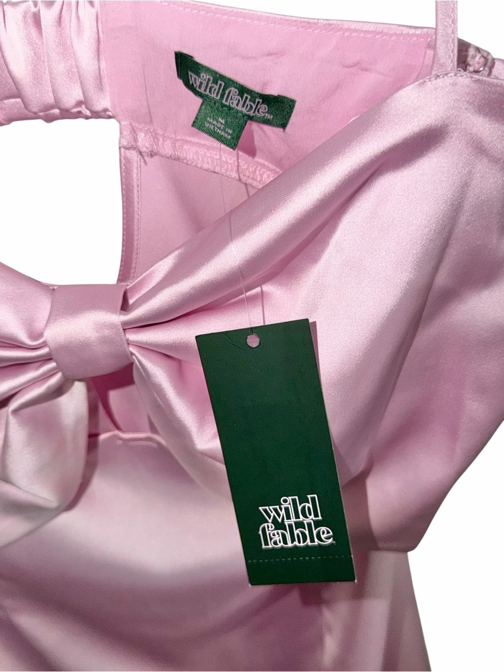 NWT Wild Fable Light Pink Satin Bow Mini A-Line Cocktail Party Dress Medium - Picture 4 of 6